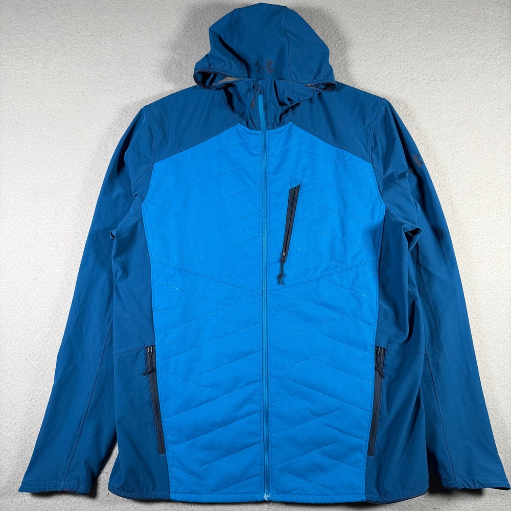 Under Armour Mens Blue Hooded Full Zip Quilted Activewear Jacket Size Large